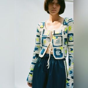 *NWOT* Hayden Crochet Wool Granny Knit Square Tie Cardigan